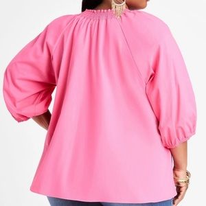 Ashley Stewart Cotton Smock Neck Puff Sleeve Top size 18 / 20